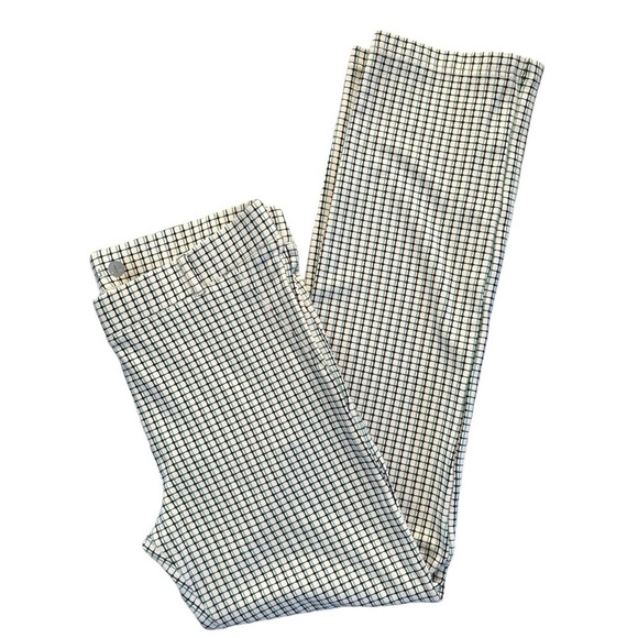 Betabrand Plaid Yoga Dress Pant LP Cream Navy Mint Green Pull On Style Straight - Picture 1 of 5